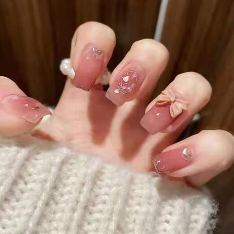Mid-length sweet bow-shaped nail art