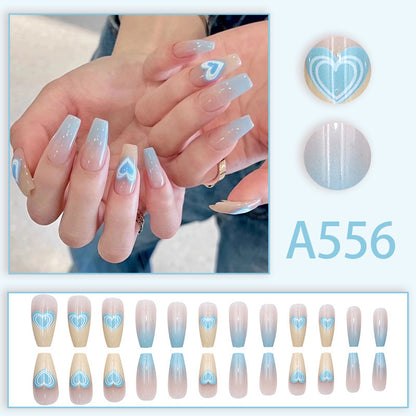 Blue gradient heart simple and cute nail art