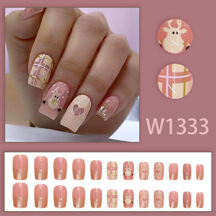 Cute and lovely pink deer manicure