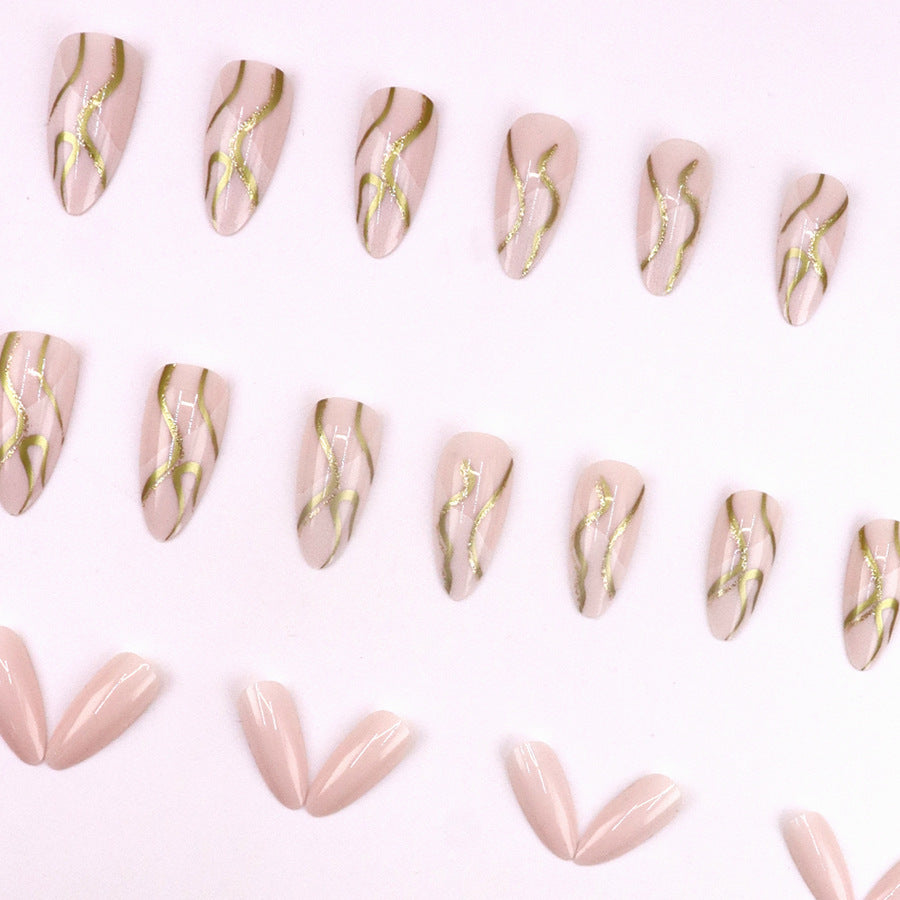 Fashionable and unique ripple glitter pink almond-shaped nail art