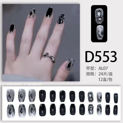 Black crystal diamond model leopard print manicure