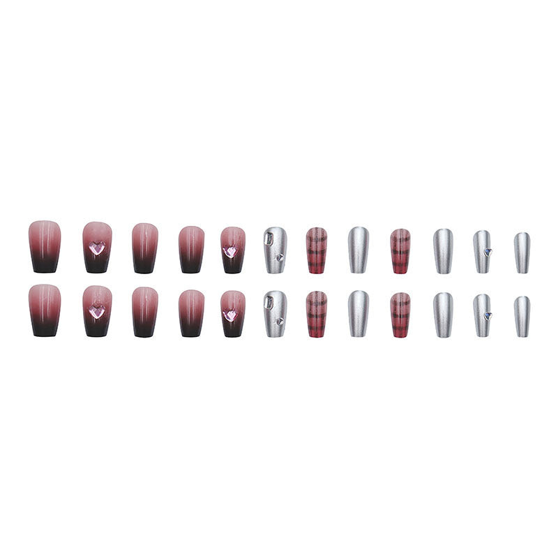Sweetheart checkered hot girl gradient heart-shaped diamond nail polish