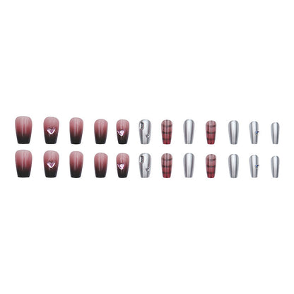 Sweetheart checkered hot girl gradient heart-shaped diamond nail polish