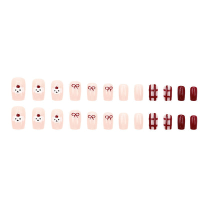Cherry-dog style, red checkered outfit, adorned with nail polish.