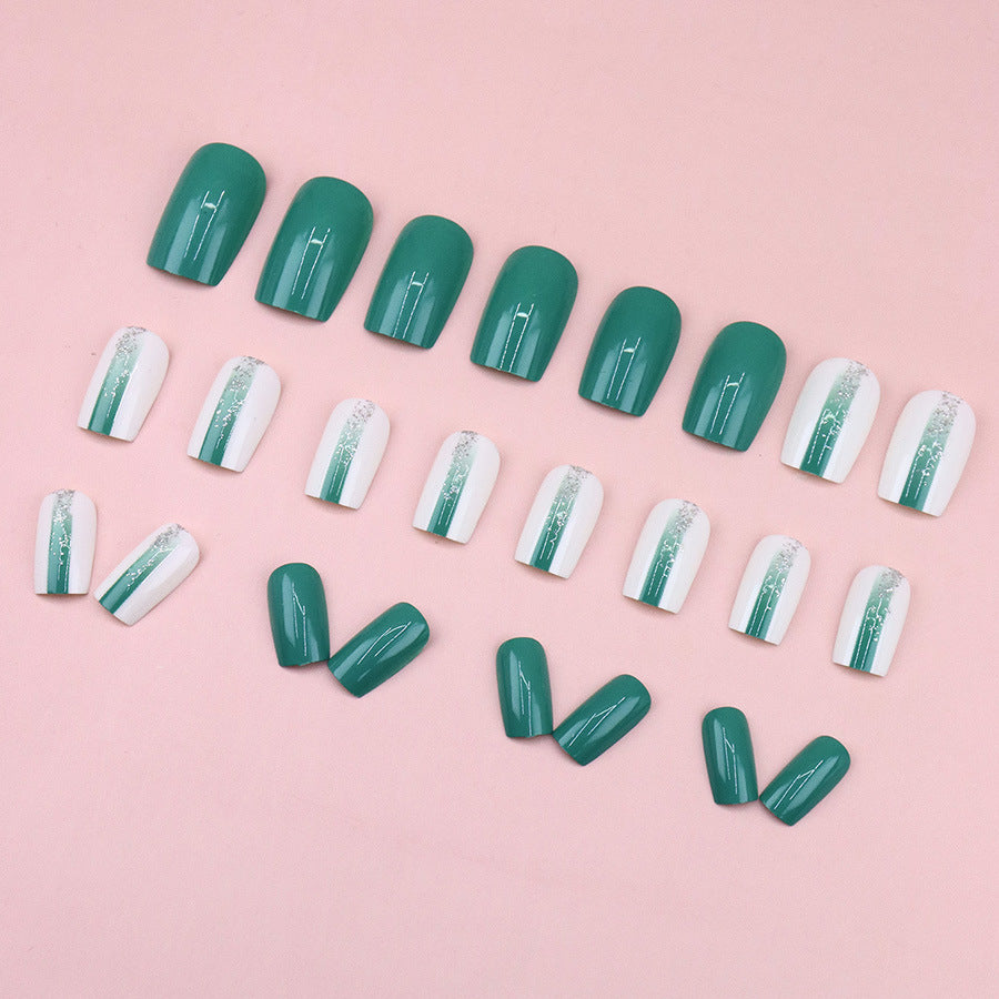 Green gradient shimmer powder gradient elegant and lively nail art