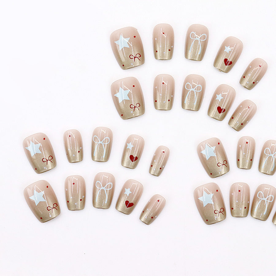 Sweet and cool heart-shaped bow personalized nail art