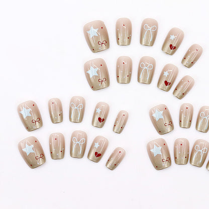Sweet and cool heart-shaped bow personalized nail art