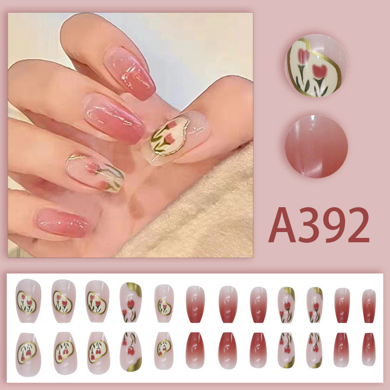 Fashionable and simple long-handled rose nail art