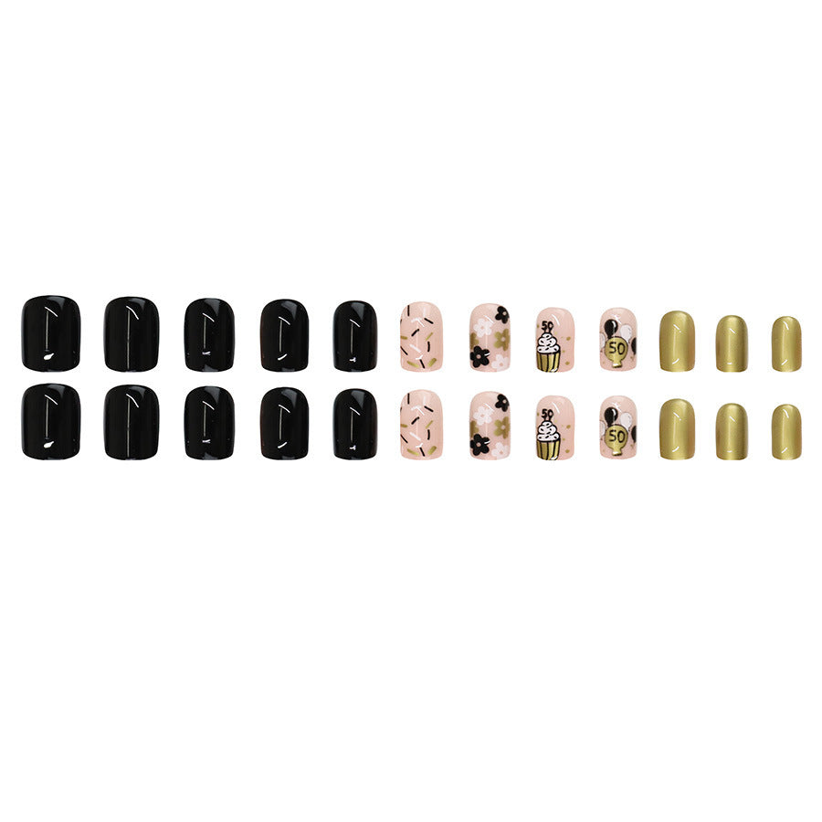Golden ice cream cartoon nail art