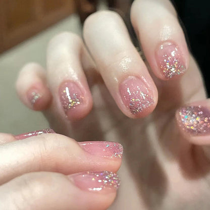 Pink glitter powder girl high-end manicure