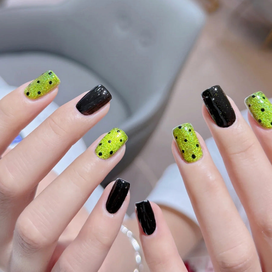 Polka dot green apple splash color cat eye nail polish