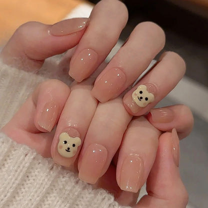 Soft pink cute little bear nail art