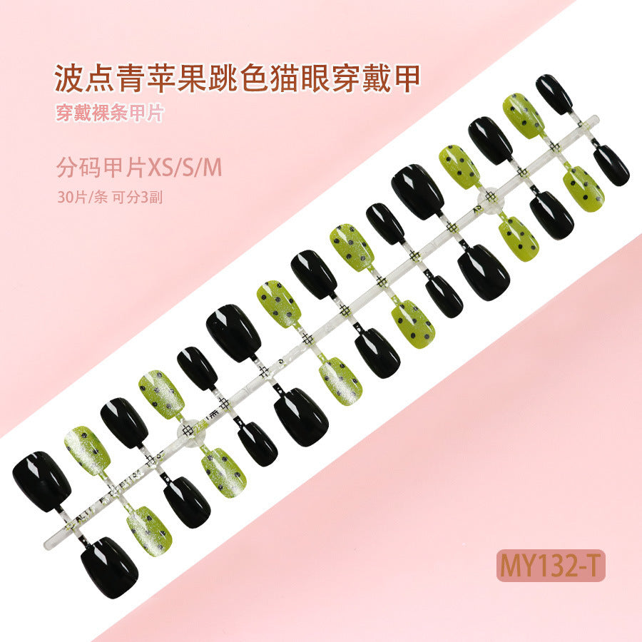 Polka dot green apple splash color cat eye nail polish
