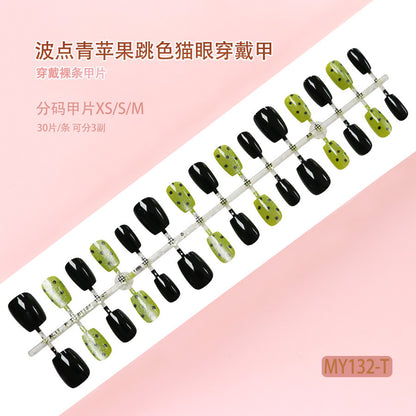 Polka dot green apple splash color cat eye nail polish