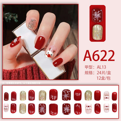 Golden flashing Christmas cartoon deer with painted nails