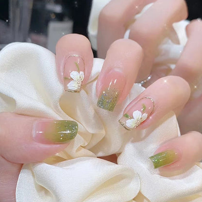 Green Camellia Nail Art