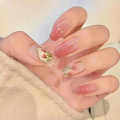 Fashionable and simple long-handled rose nail art
