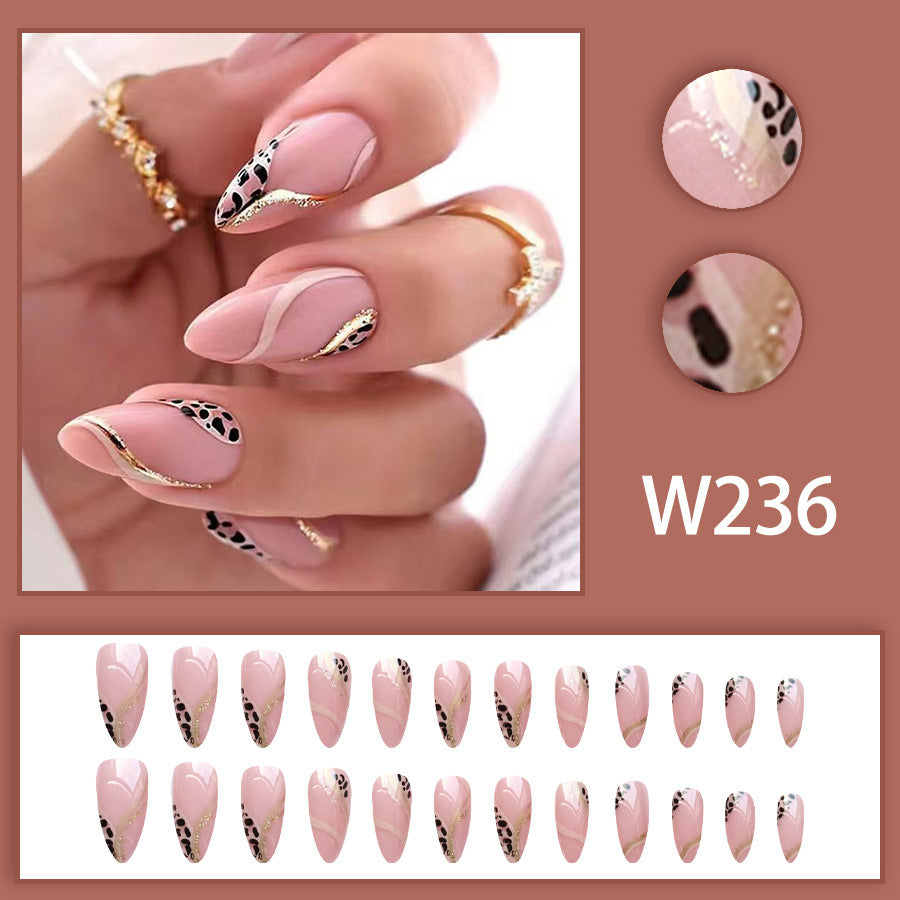 Leopard print French-style hot girl Instagram style almond-shaped nail polish