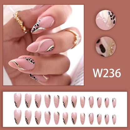 Leopard print French-style hot girl Instagram style almond-shaped nail polish