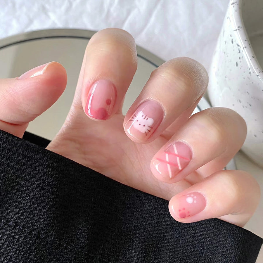 Transparent pink cat pattern nail polish