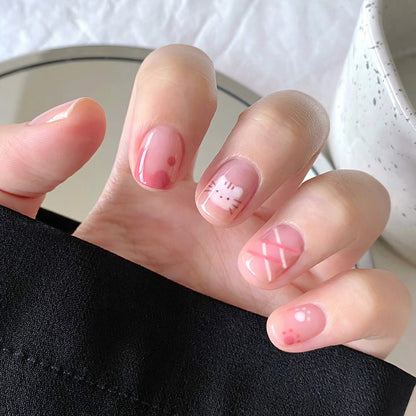 Transparent pink cat pattern nail polish