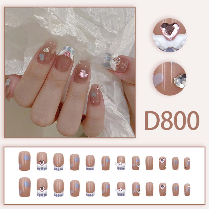 Angel Wings Pink Diamond Blue Heart Nail Art