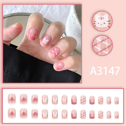 Transparent pink cat pattern nail polish
