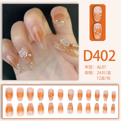 Three-dimensional rose pearl long-style manicure