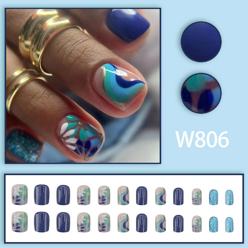 Blue small flower ripple-shaped nail polish