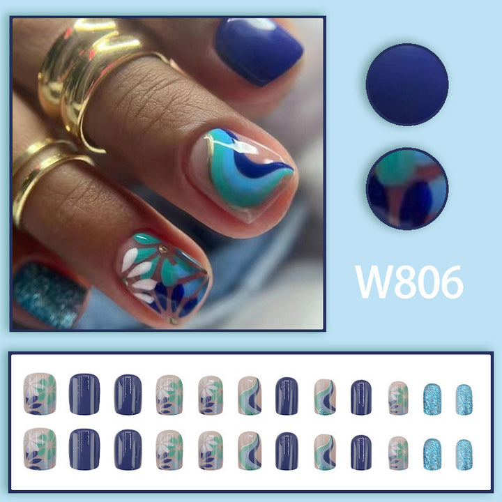 Blue small flower ripple-shaped nail polish