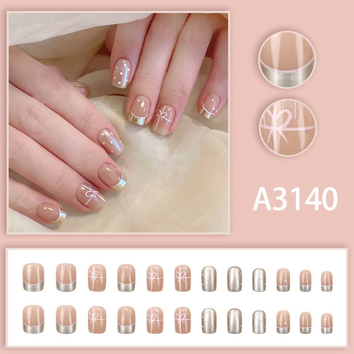 Bare skin, in the style of Instagram, sweet girl with bow and polka dot pattern clothing and nail decoration.