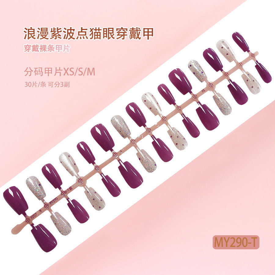 Romantic purple polka dot cat eye nail art