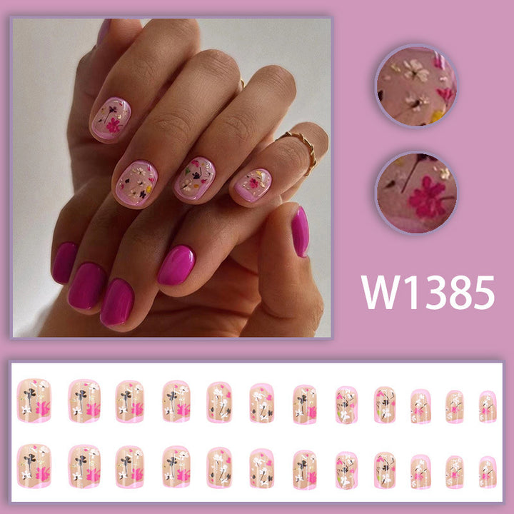 Wind rose-pink floral manicure