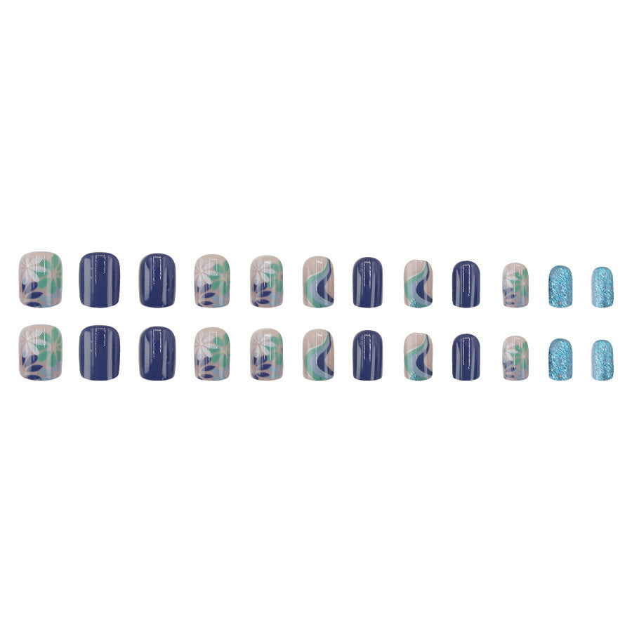 Blue small flower ripple-shaped nail polish