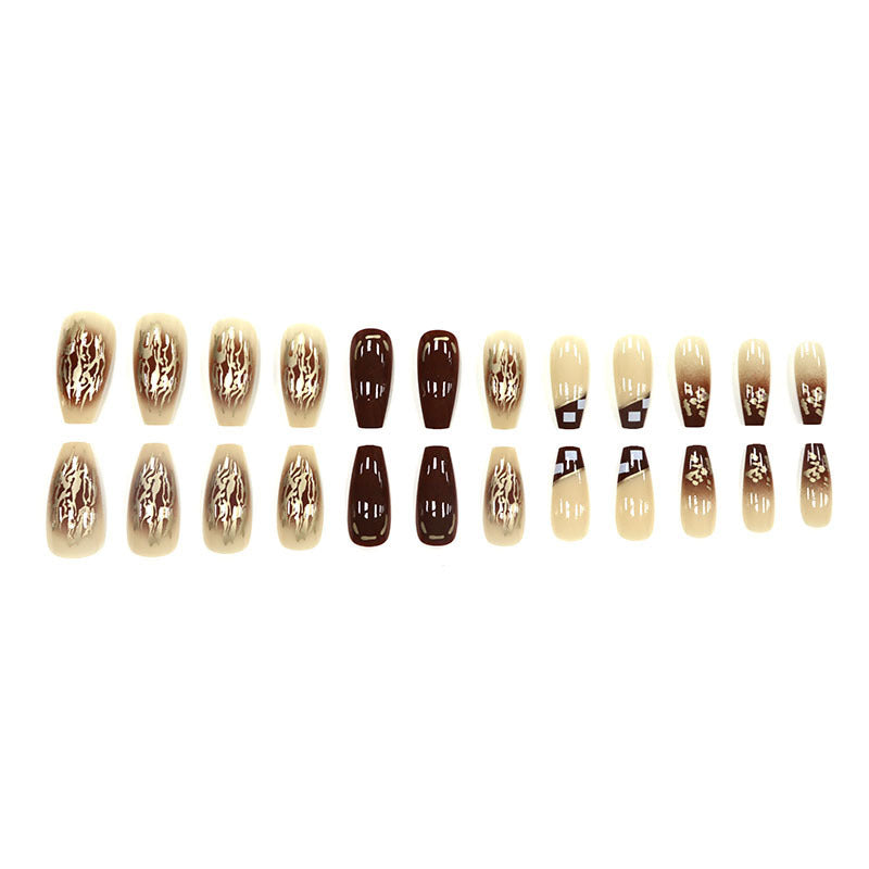 Chessboard glittering powder long-style nail polish