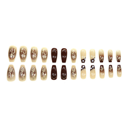 Chessboard glittering powder long-style nail polish