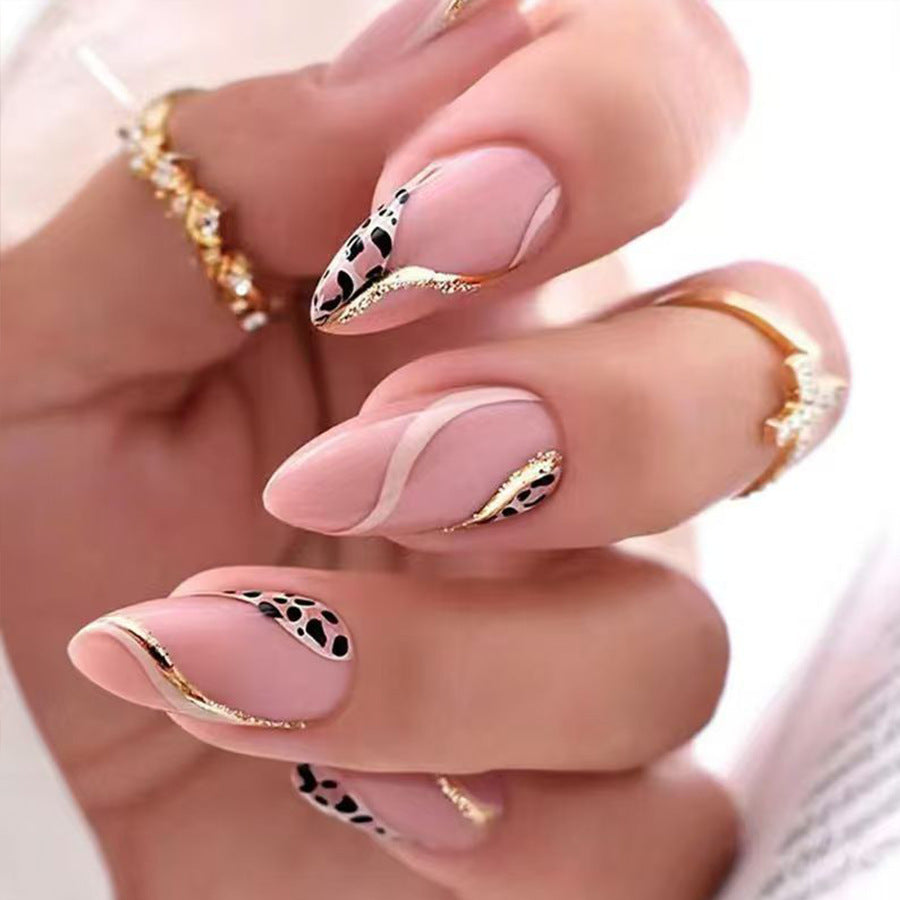 Leopard print French-style hot girl Instagram style almond-shaped nail polish