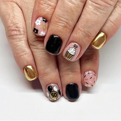 Golden ice cream cartoon nail art