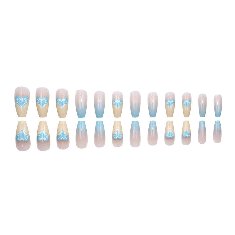 Blue gradient heart simple and cute nail art