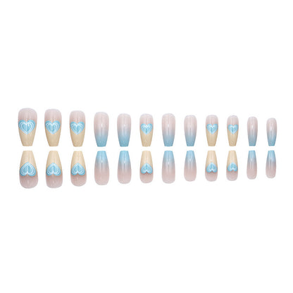 Blue gradient heart simple and cute nail art