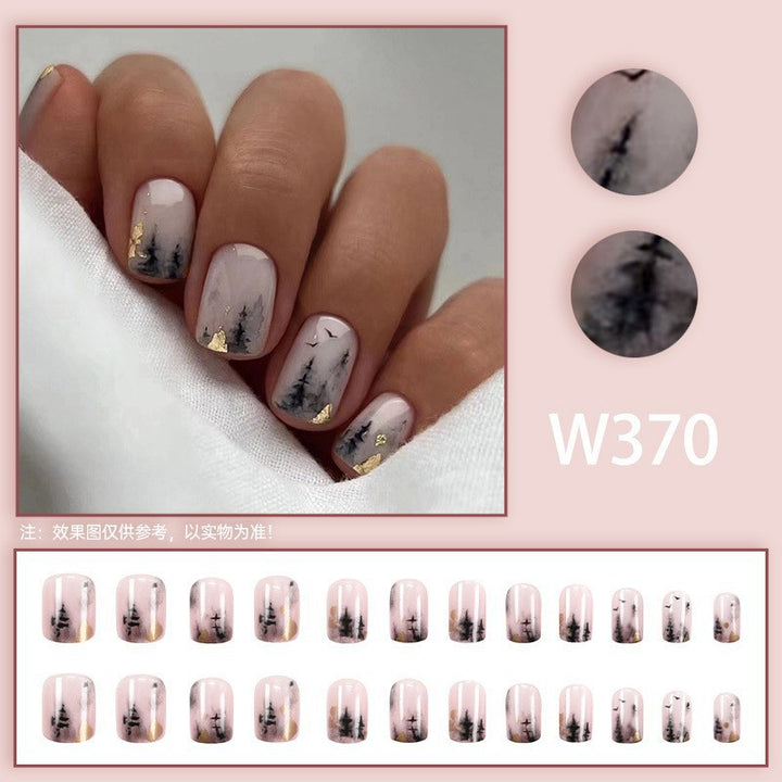 Retro ink wash painting, chic and natural style of dress and manicure