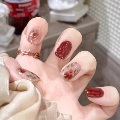 Vintage, mature and sexy rose flower glitter nail polish
