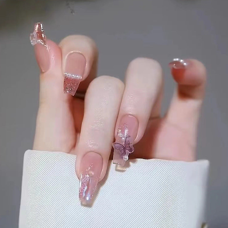 Butterfly Heart-shaped Pearl Nail Art