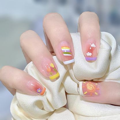 Fashionable, elegant and simple rainbow series manicure