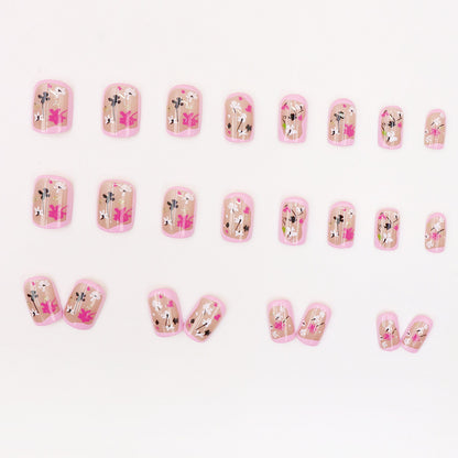Wind rose-pink floral manicure