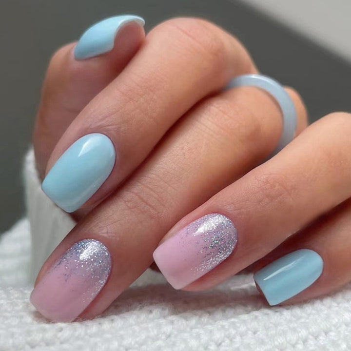 Shimmering powder, nude pink, gentle nail polish