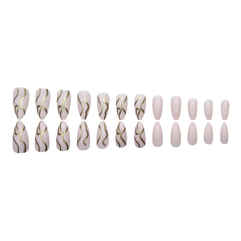 Fashionable and unique ripple glitter pink almond-shaped nail art