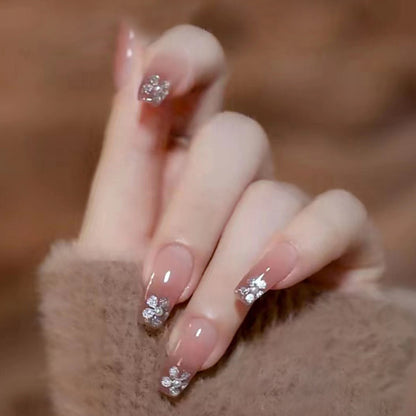 Bare color ice-transparent pearl small flower sophisticated manicure