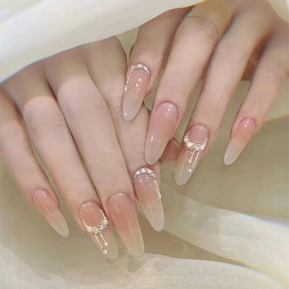 Bare color pearl pattern high-end diamond style manicure