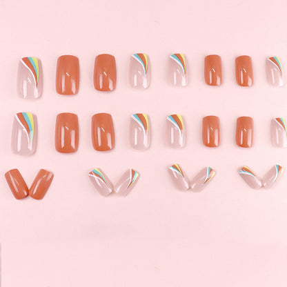 Striped multi-color rainbow nail art